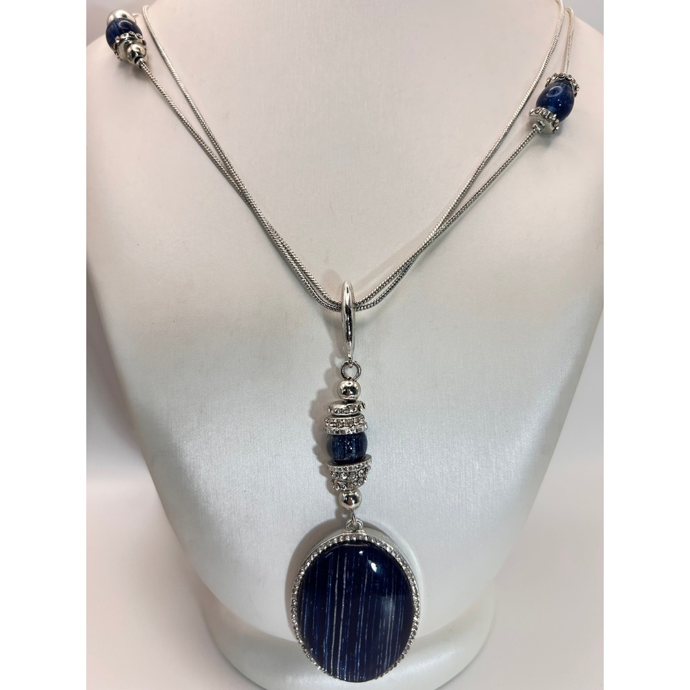 Chico's Pendant Necklace Women OS Blue Good Rhinestone Silver Tone Snake Chain